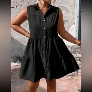 SHEIN Essnce Plus Button Front Ruffle Hem Smock Dress